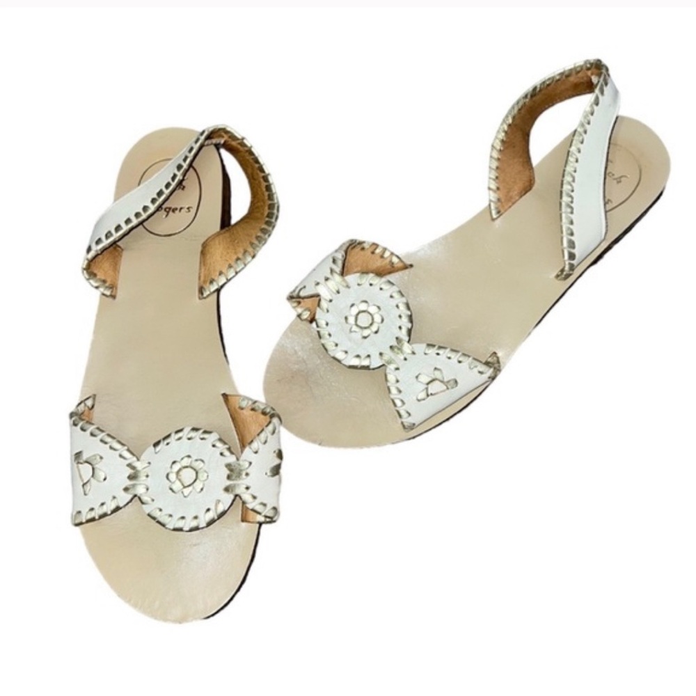 Jack Rogers Liliana Cream and Gold Leather Sandal Size 8.5